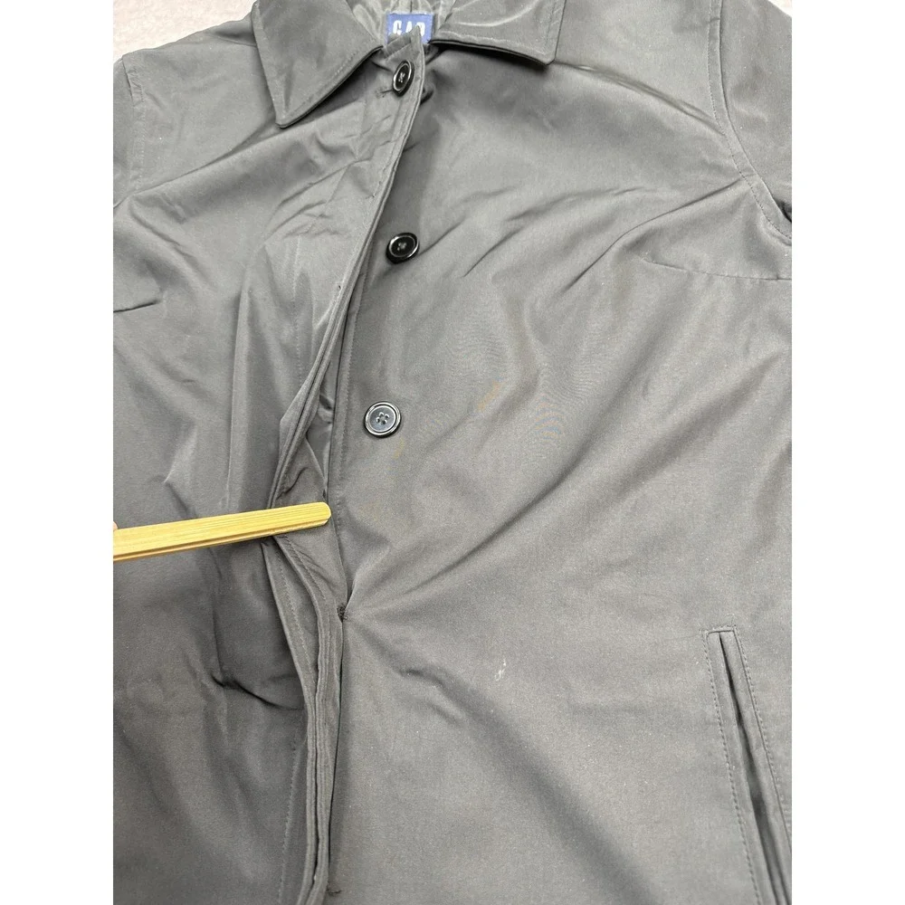 VTG GAP Coat Women Medium Black Long Insulated Button‎ Polyester Lined Jacket